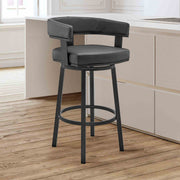 Lorin 30" Bar Height Swivel Bar Stool in Black Finish and Black Faux Leather - Furniture City (CA)l