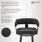 Lorin 30" Bar Height Swivel Bar Stool in Black Finish and Black Faux Leather - Furniture City (CA)l