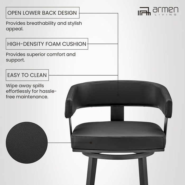 Lorin 30" Bar Height Swivel Bar Stool in Black Finish and Black Faux Leather