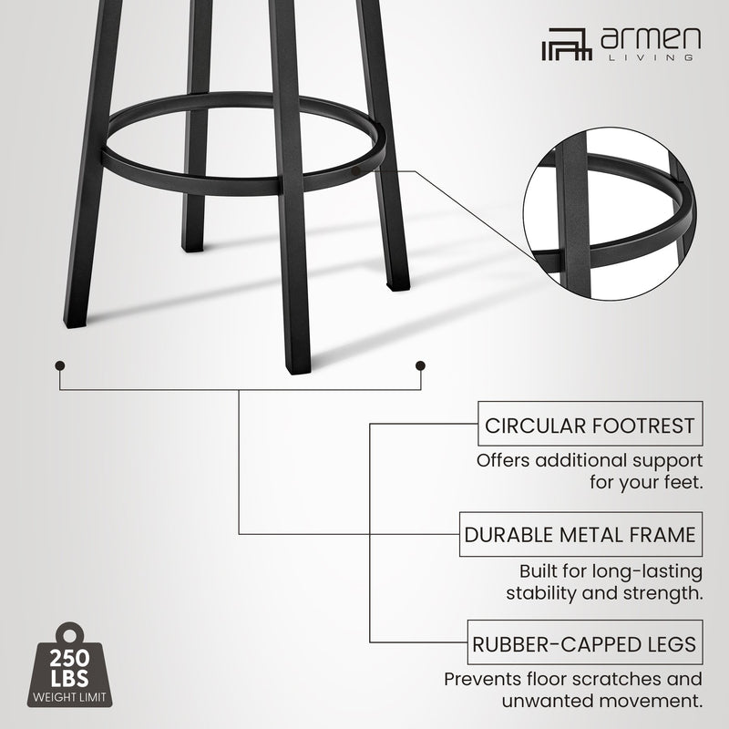 Lorin 30" Bar Height Swivel Bar Stool in Black Finish and Black Faux Leather - Furniture City (CA)l