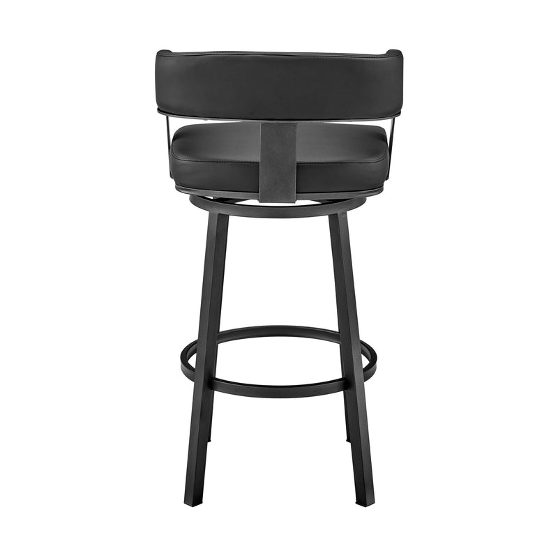 Lorin 30" Bar Height Swivel Bar Stool in Black Finish and Black Faux Leather - Furniture City (CA)l