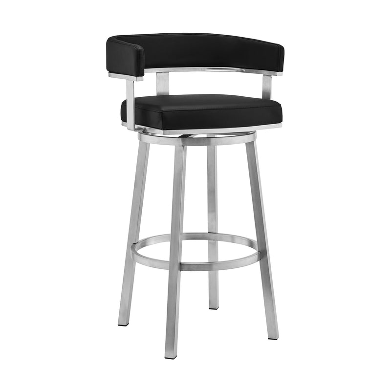 Lorin 26" Black Faux Leather and Brushed Stainless Steel Swivel Bar Stool - Furniture City (CA)l