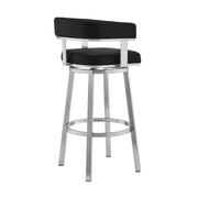 Lorin 26" Black Faux Leather and Brushed Stainless Steel Swivel Bar Stool - Furniture City (CA)l