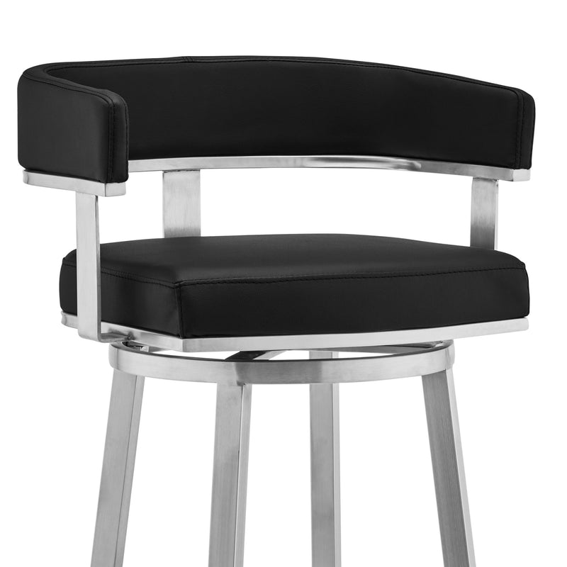 Lorin 26" Black Faux Leather and Brushed Stainless Steel Swivel Bar Stool - Furniture City (CA)l