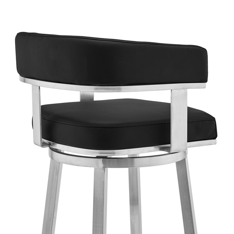 Lorin 26" Black Faux Leather and Brushed Stainless Steel Swivel Bar Stool - Furniture City (CA)l