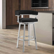 Lorin 26" Black Faux Leather and Brushed Stainless Steel Swivel Bar Stool - Furniture City (CA)l