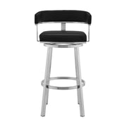 Lorin 30" Black Faux Leather and Brushed Stainless Steel Swivel Bar Stool - Furniture City (CA)l
