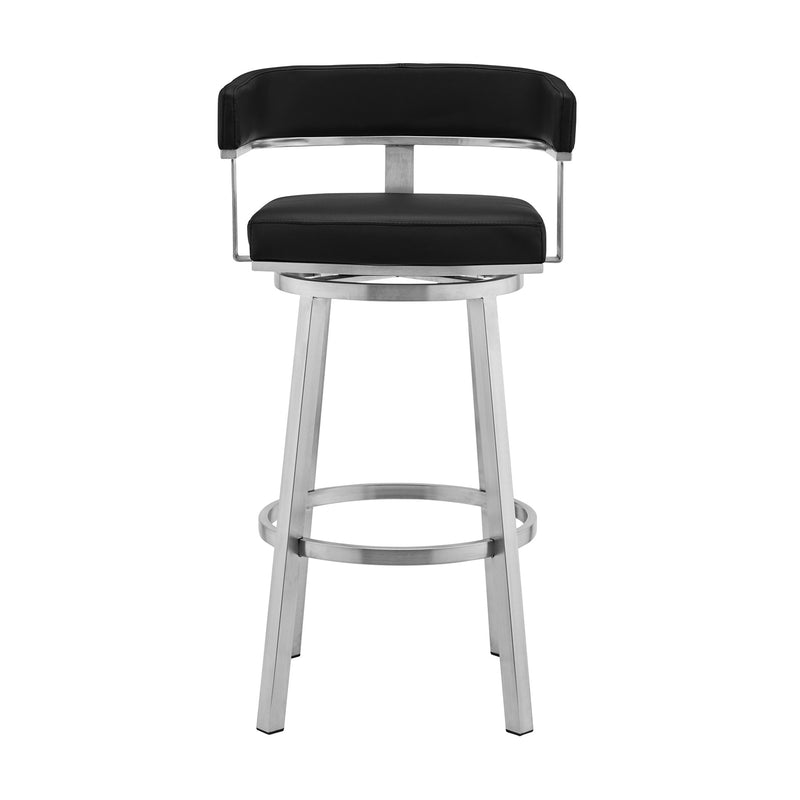Lorin 30" Black Faux Leather and Brushed Stainless Steel Swivel Bar Stool - Furniture City (CA)l