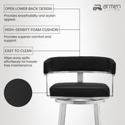Lorin 30" Black Faux Leather and Brushed Stainless Steel Swivel Bar Stool - Furniture City (CA)l