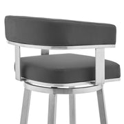Lorin 26" Gray Faux Leather and Brushed Stainless Steel Swivel Bar Stool - Furniture City (CA)l