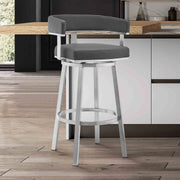Lorin 26" Gray Faux Leather and Brushed Stainless Steel Swivel Bar Stool - Furniture City (CA)l