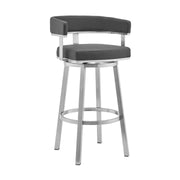 Lorin 30" Gray Faux Leather and Brushed Stainless Steel Swivel Bar Stool - Furniture City (CA)l