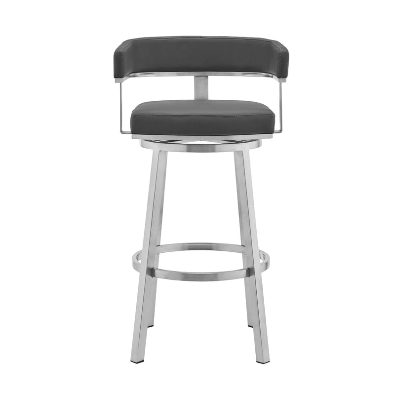 Lorin 30" Gray Faux Leather and Brushed Stainless Steel Swivel Bar Stool - Furniture City (CA)l