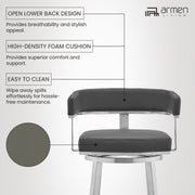 Lorin 30" Gray Faux Leather and Brushed Stainless Steel Swivel Bar Stool - Furniture City (CA)l