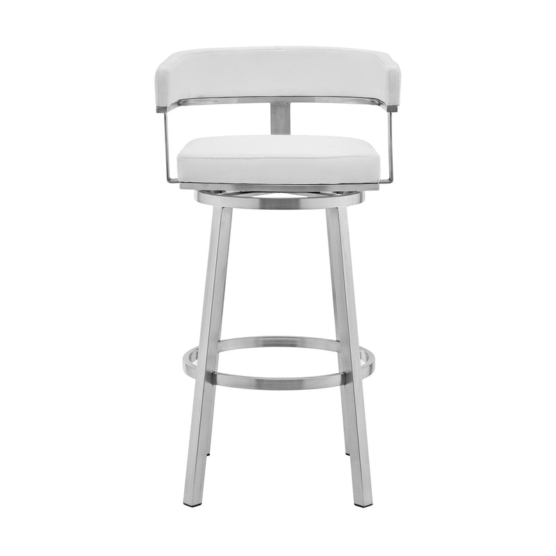 Lorin 26" White Faux Leather and Brushed Stainless Steel Swivel Bar Stool - Furniture City (CA)l