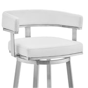 Lorin 26" White Faux Leather and Brushed Stainless Steel Swivel Bar Stool - Furniture City (CA)l