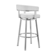 Lorin 30" White Faux Leather and Brushed Stainless Steel Swivel Bar Stool - Furniture City (CA)l