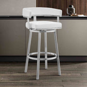 Lorin 30" White Faux Leather and Brushed Stainless Steel Swivel Bar Stool - Furniture City (CA)l