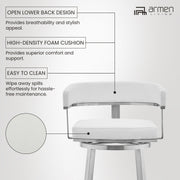 Lorin 30" White Faux Leather and Brushed Stainless Steel Swivel Bar Stool - Furniture City (CA)l
