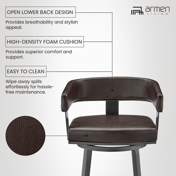 Lorin 26" Counter Height Swivel Bar Stool in Java Finish and Chocolate Faux Leather