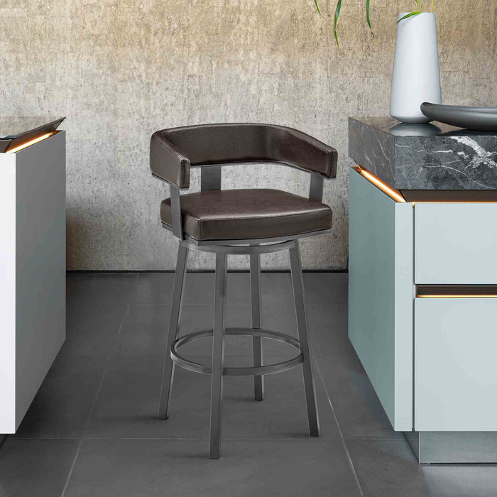 Lorin 30" Bar Height Swivel Bar Stool in Java Finish and Chocolate Faux Leather