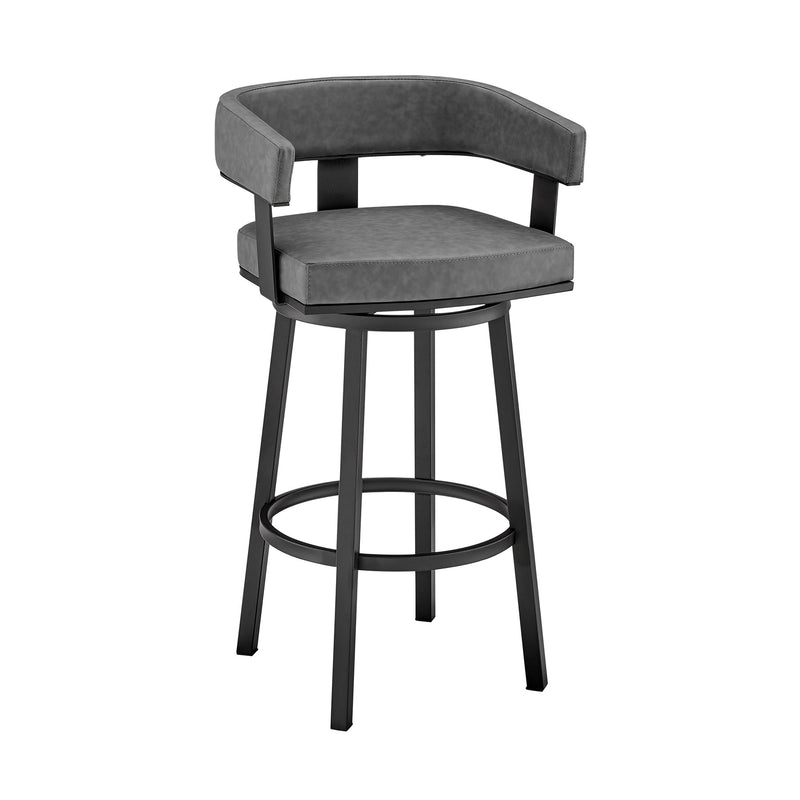 Lorin 26" Counter Height Swivel Bar Stool in Black Finish and Gray Faux Leather - Furniture City (CA)l