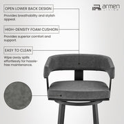 Lorin 26" Counter Height Swivel Bar Stool in Black Finish and Gray Faux Leather - Furniture City (CA)l