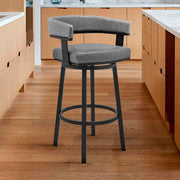 Lorin 30" Bar Height Swivel Bar Stool in Black Finish and Gray Faux Leather - Furniture City (CA)l