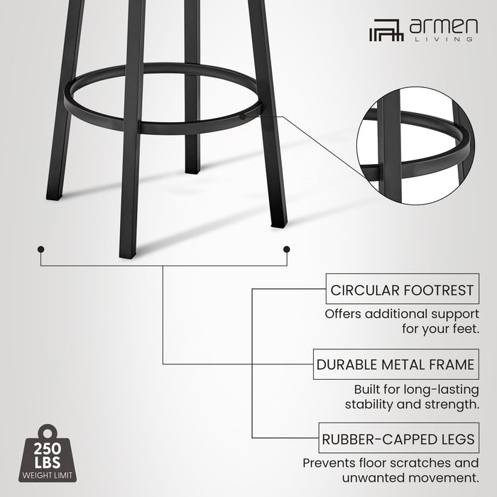 Lorin 30" Bar Height Swivel Bar Stool in Black Finish and Gray Faux Leather