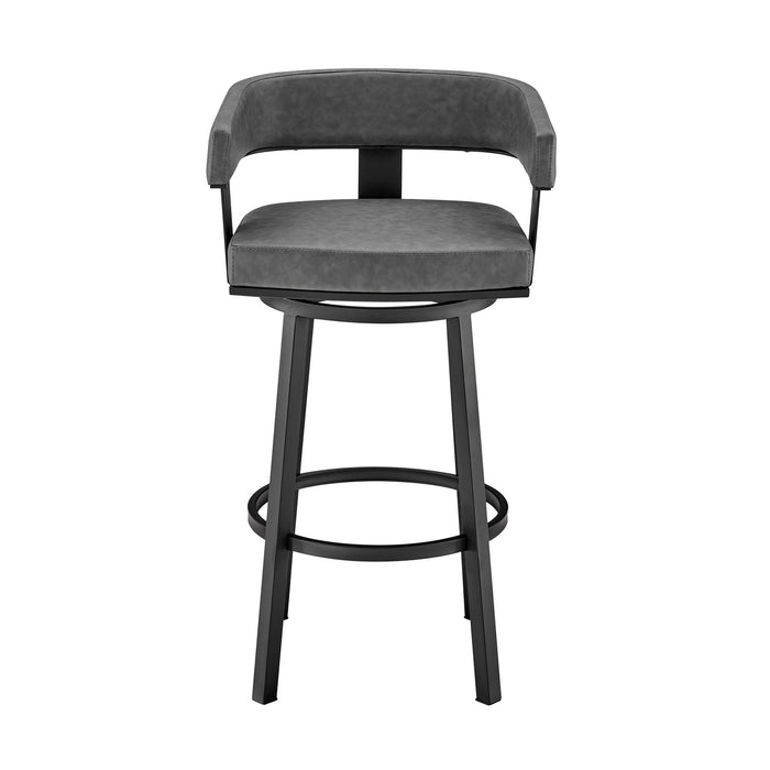 Lorin 30" Bar Height Swivel Bar Stool in Black Finish and Gray Faux Leather