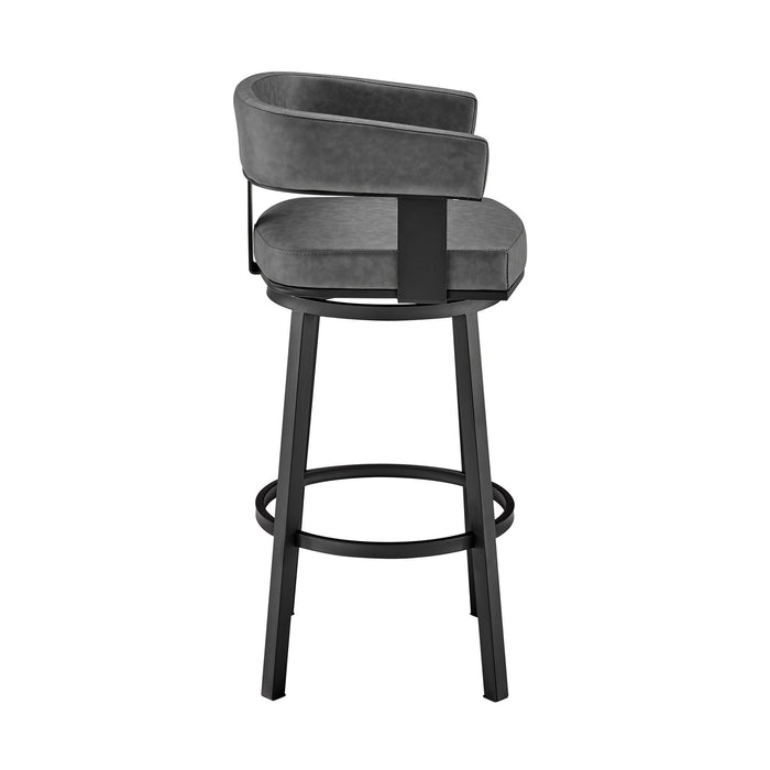 Lorin 30" Bar Height Swivel Bar Stool in Black Finish and Gray Faux Leather
