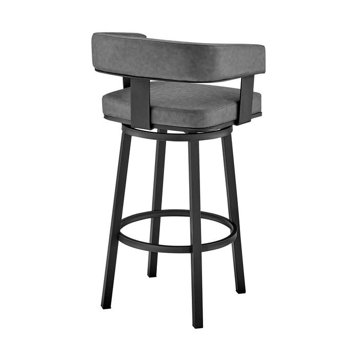 Lorin 30" Bar Height Swivel Bar Stool in Black Finish and Gray Faux Leather