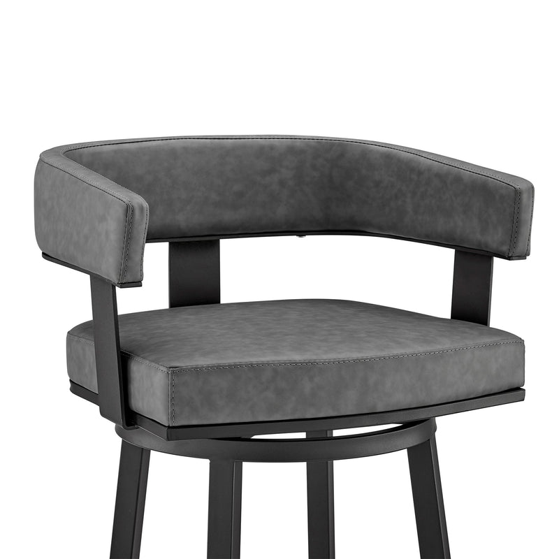 Lorin 30" Bar Height Swivel Bar Stool in Black Finish and Gray Faux Leather - Furniture City (CA)l