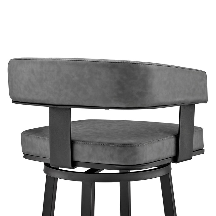 Lorin 30" Bar Height Swivel Bar Stool in Black Finish and Gray Faux Leather