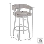 Lorin 30" Bar Height Swivel Bar Stool in Black Finish and Gray Faux Leather - Furniture City (CA)l