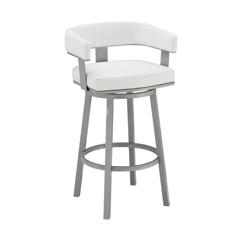 Lorin 26" Counter Height Swivel Bar Stool in Silver Finish with White Faux Leather - Furniture City (CA)l