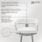 Lorin 26" Counter Height Swivel Bar Stool in Silver Finish with White Faux Leather - Furniture City (CA)l