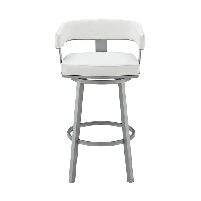 Lorin 26" Counter Height Swivel Bar Stool in Silver Finish with White Faux Leather