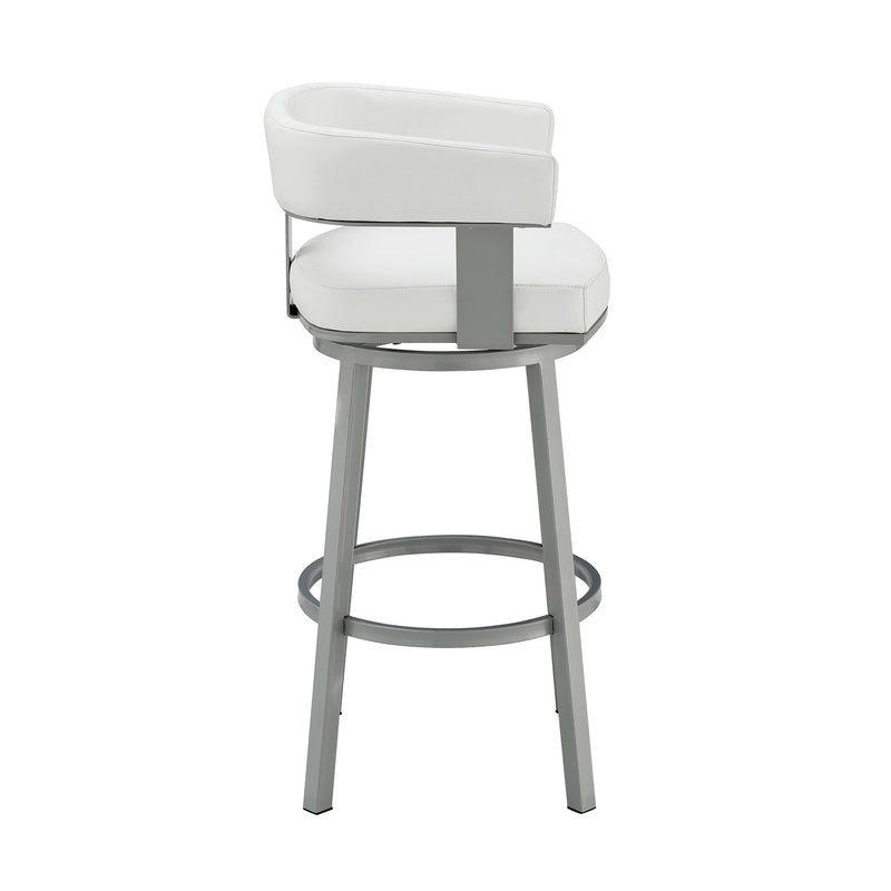 Lorin 26" Counter Height Swivel Bar Stool in Silver Finish with White Faux Leather - Furniture City (CA)l