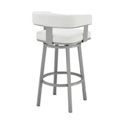 Lorin 26" Counter Height Swivel Bar Stool in Silver Finish with White Faux Leather - Furniture City (CA)l