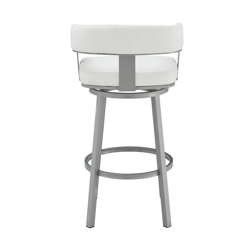 Lorin 26" Counter Height Swivel Bar Stool in Silver Finish with White Faux Leather - Furniture City (CA)l