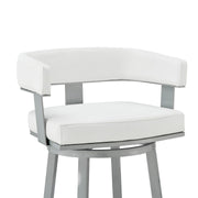 Lorin 26" Counter Height Swivel Bar Stool in Silver Finish with White Faux Leather - Furniture City (CA)l