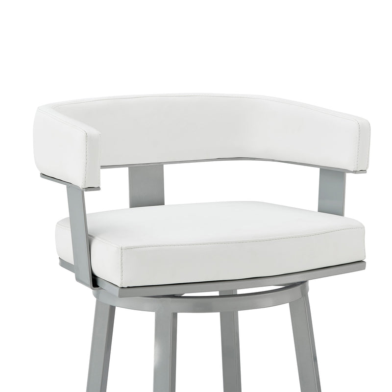 Lorin 26" Counter Height Swivel Bar Stool in Silver Finish with White Faux Leather - Furniture City (CA)l