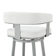 Lorin 26" Counter Height Swivel Bar Stool in Silver Finish with White Faux Leather - Furniture City (CA)l