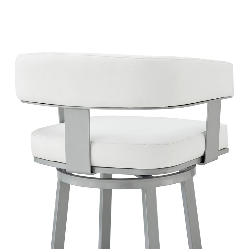 Lorin 26" Counter Height Swivel Bar Stool in Silver Finish with White Faux Leather - Furniture City (CA)l