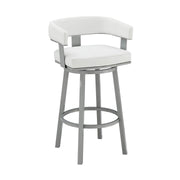 Lorin 30" Bar Height Swivel Bar Stool in Silver Finish with White Faux Leather - Furniture City (CA)l