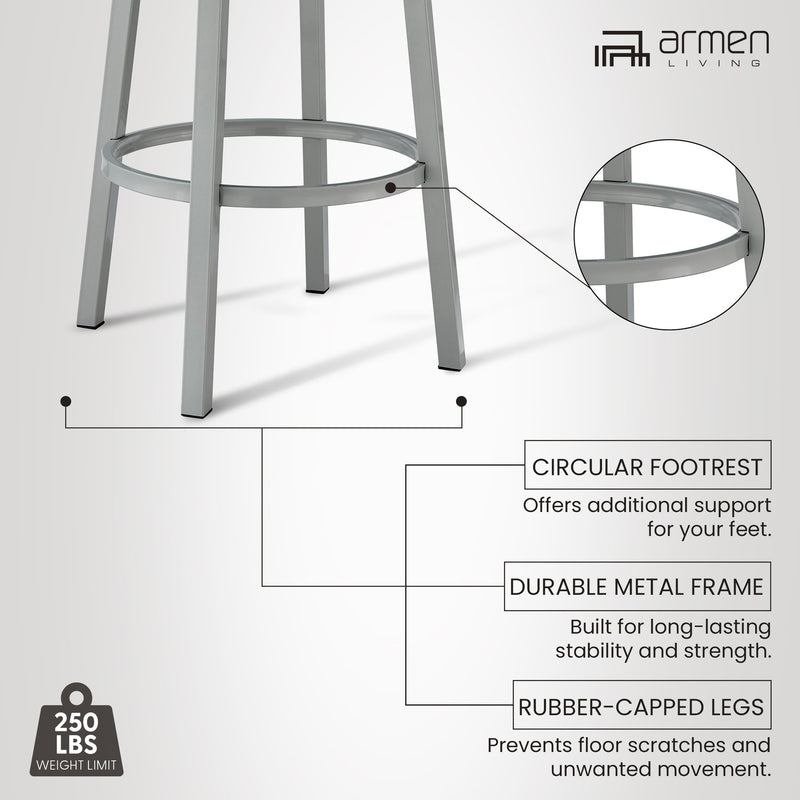 Lorin 30" Bar Height Swivel Bar Stool in Silver Finish with White Faux Leather - Furniture City (CA)l