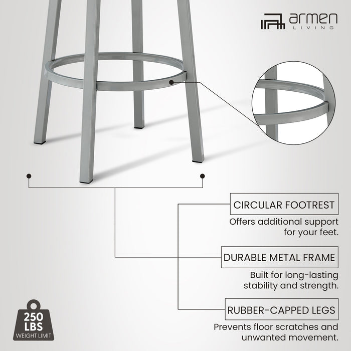 Lorin 30" Bar Height Swivel Bar Stool in Silver Finish with White Faux Leather