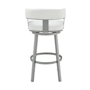Lorin 30" Bar Height Swivel Bar Stool in Silver Finish with White Faux Leather - Furniture City (CA)l