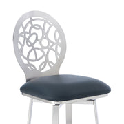 Lotus Contemporary 26" Counter Height Barstool in Brushed Stainless Steel Finish and Gray Faux Leather - Furniture City (CA)l